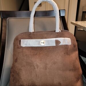 Brown Suede Handbag with belt strap accent